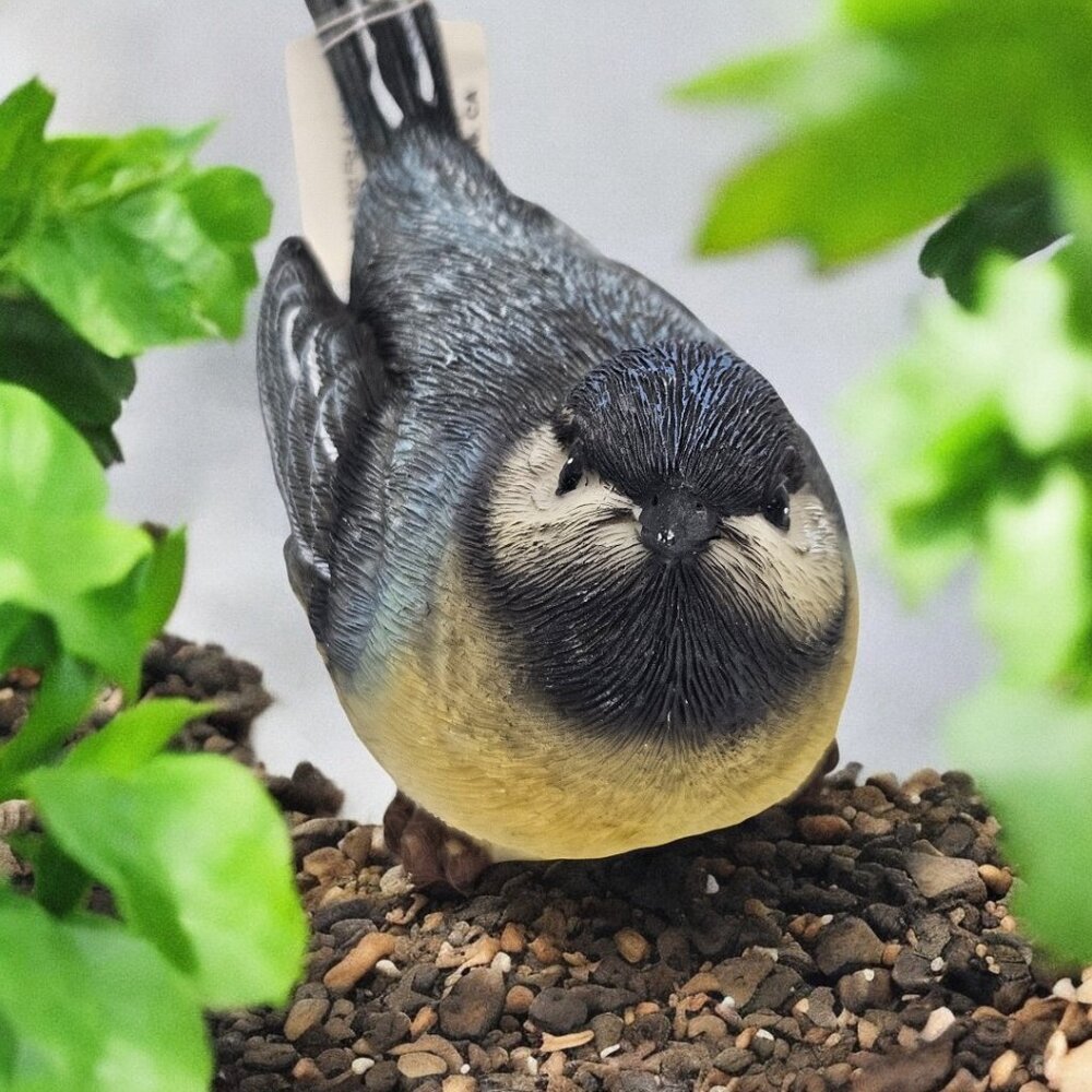Yellow-Bellied Blue Tit Bird Resin Figurine by Transpac - Head & Tail Tilted Up
